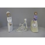 A Lladro figure and two Nao figures