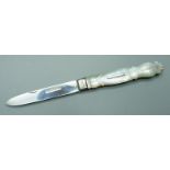 A Victorian silver and mother of pearl fruit knife, Sheffield 1863, John Yeomans Cowlishaw