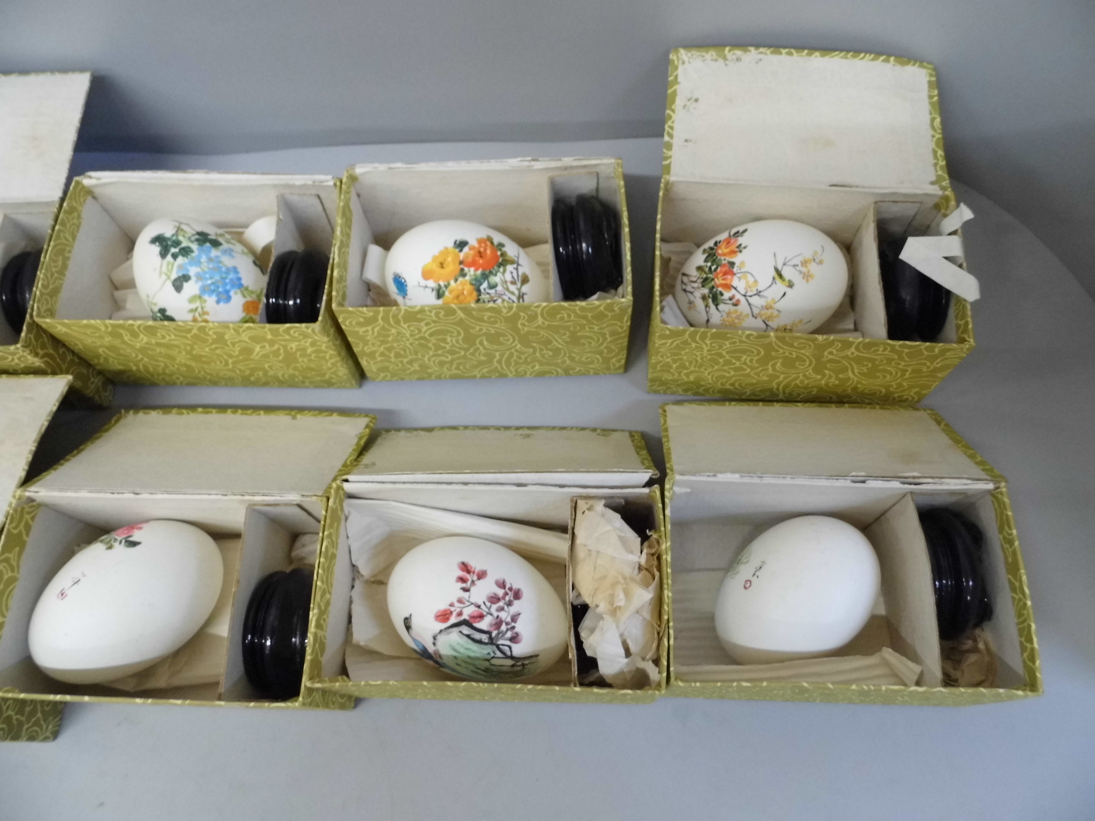 Three boxes of hand painted Chinese eggs and stands (18) - Image 3 of 3