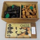 A vintage carved wooden chess set