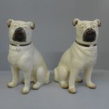 A pair of pottery models of pugs, 24cm