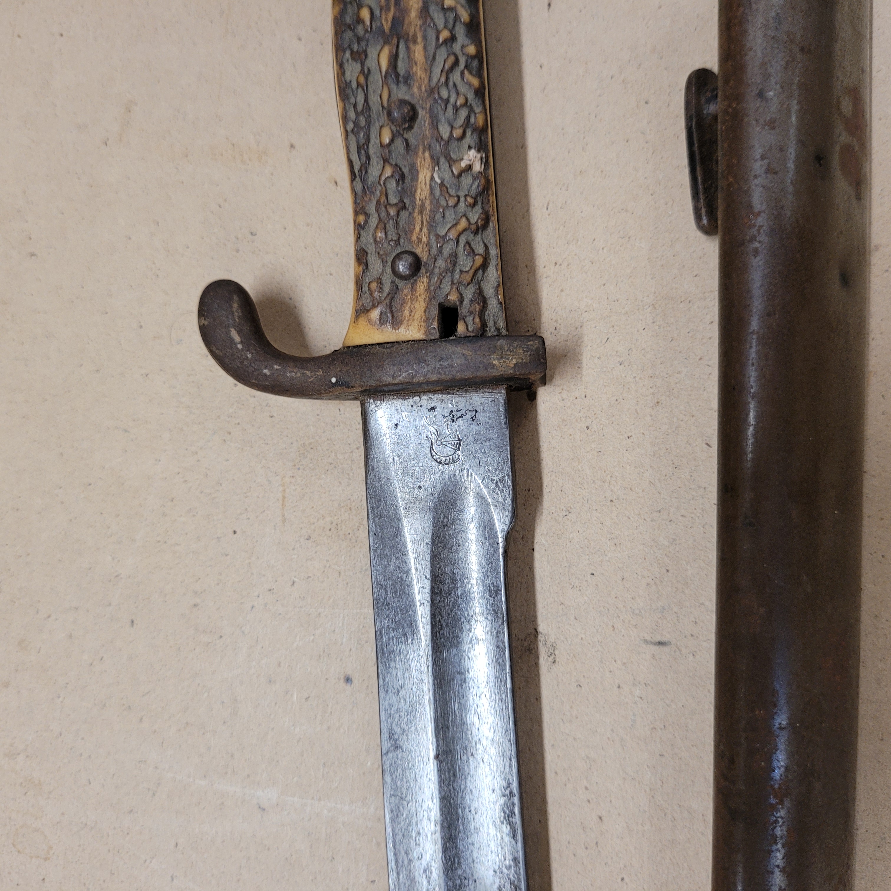 A bayonet with antler handle and scabbard - Image 3 of 3