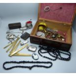 Assorted items including a novelty shoe pin cushion, snuff box, vesta case, a folding brass ruler,