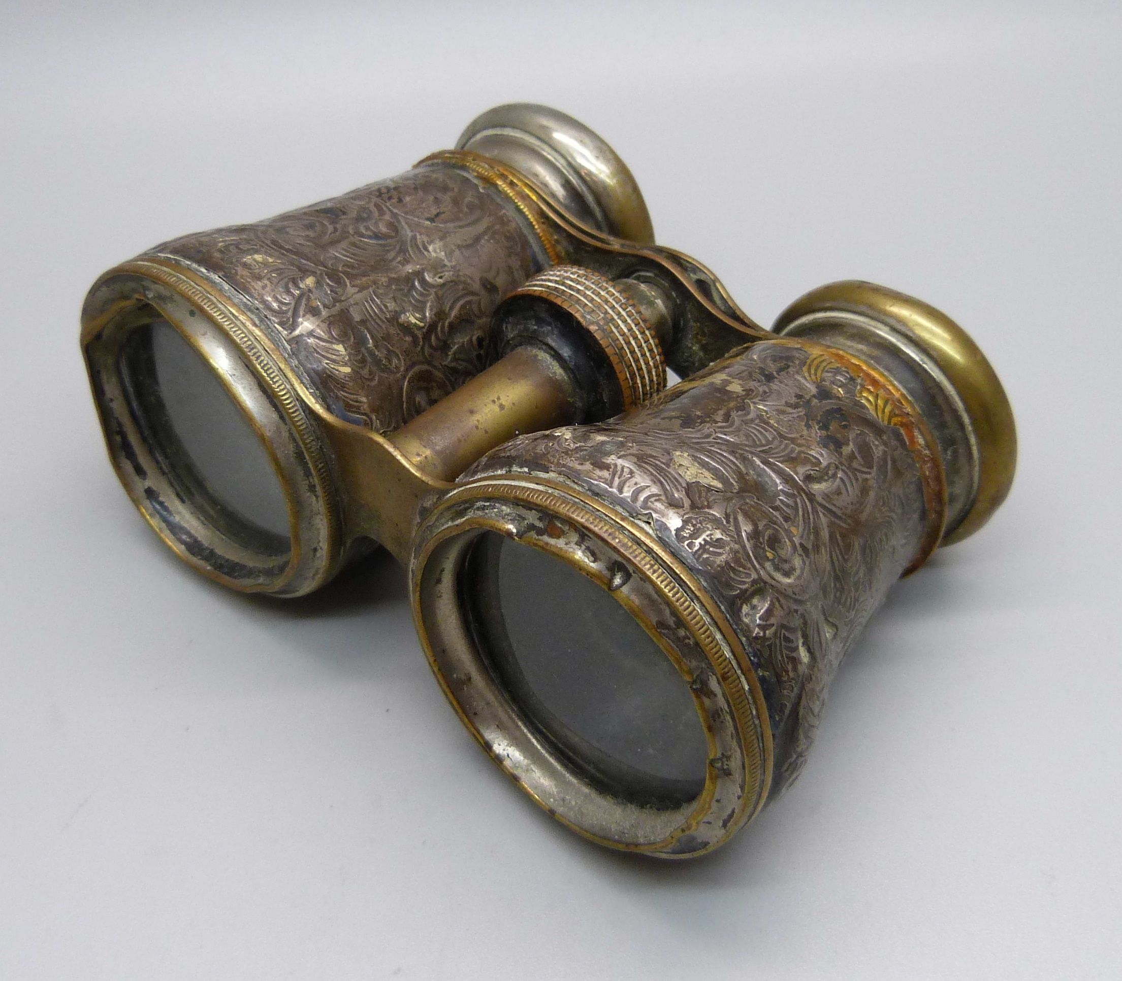 A pair of silver covered opera glasses, a/f