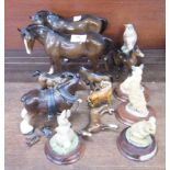 A collection of Beswick horses, one a/f and other animal and bird figures