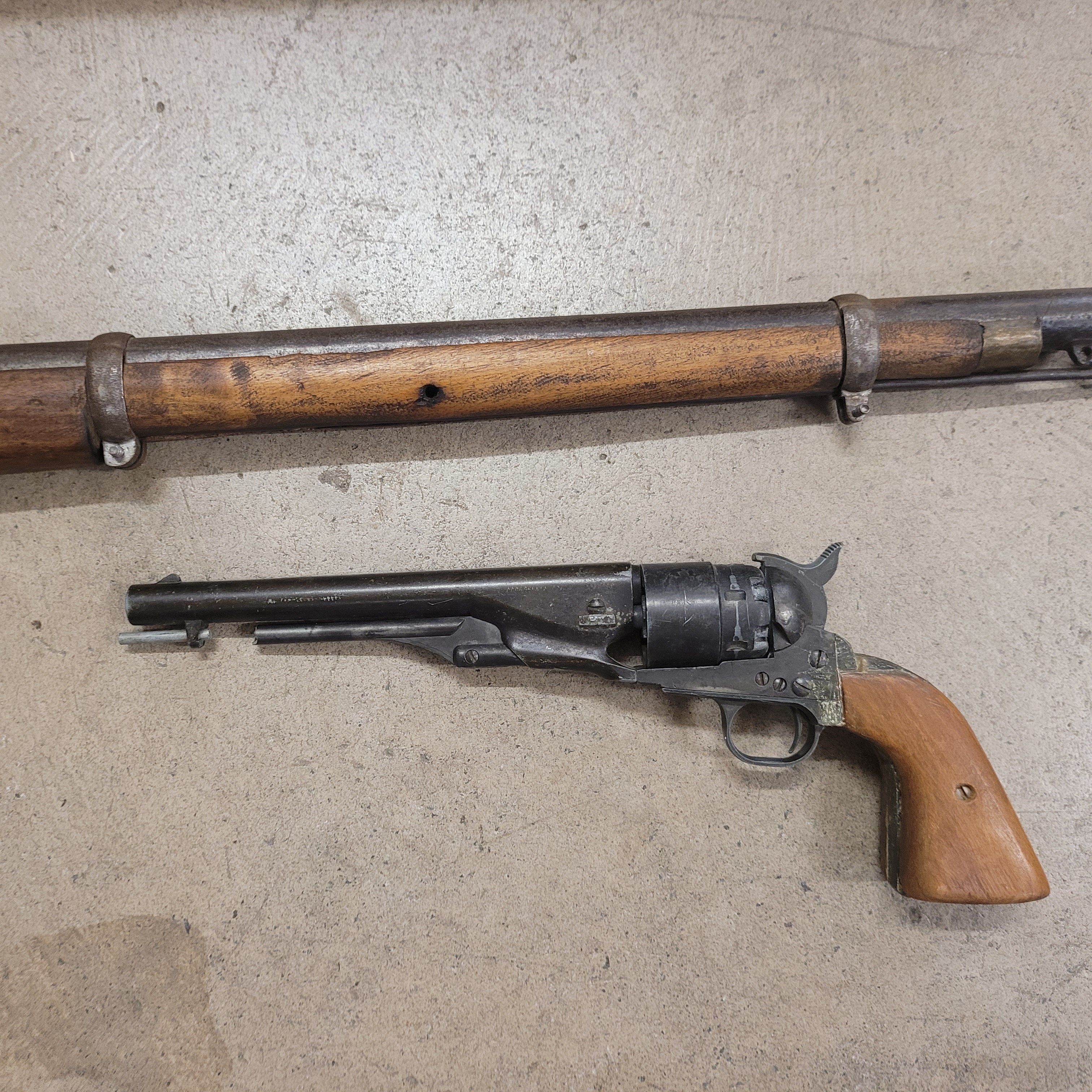 An Indian two band Enfield percussion rifle and a revolver - Image 2 of 3