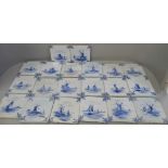 A box of twenty 18th Century blue and white Delft tiles