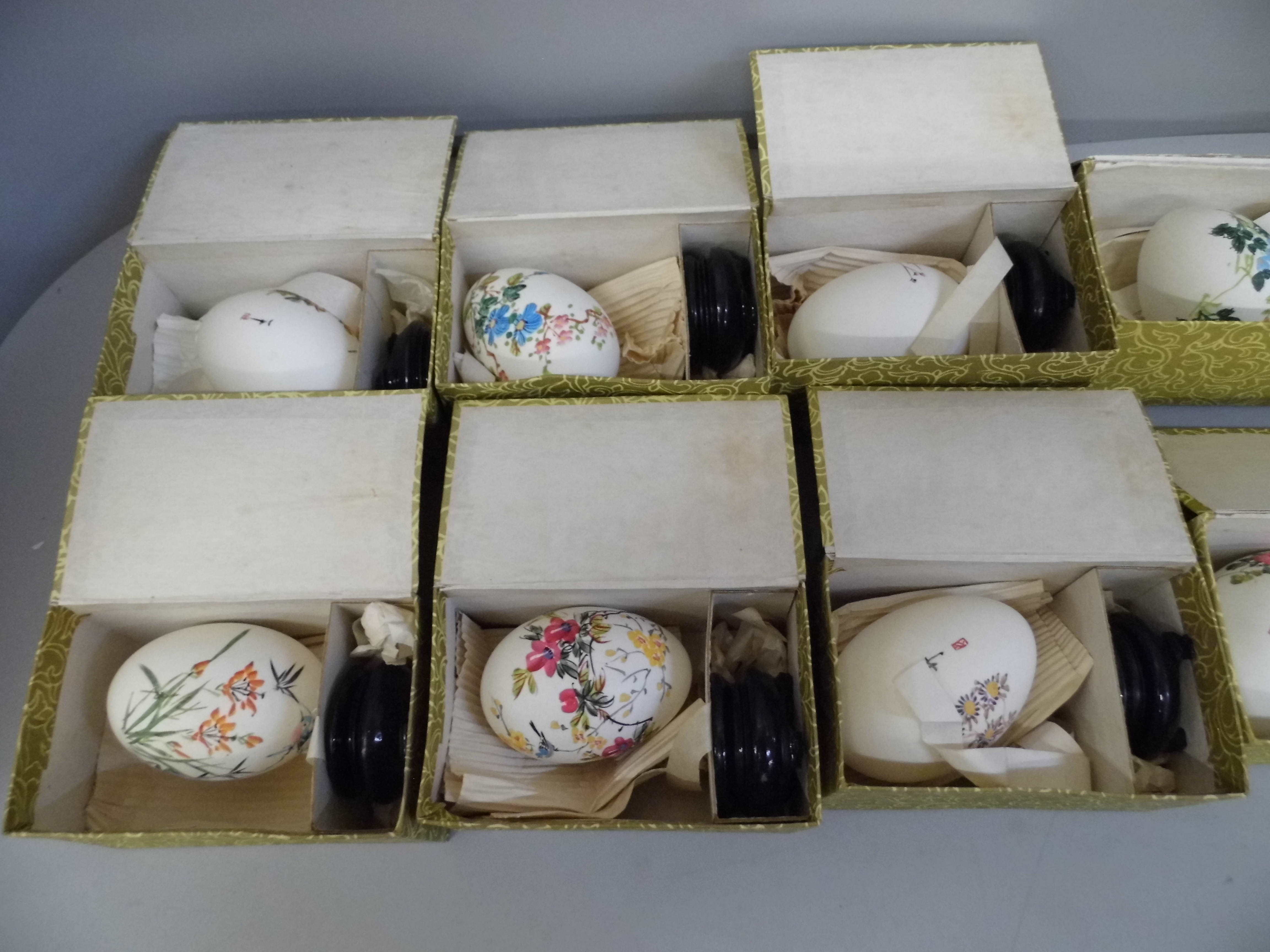 Three boxes of hand painted Chinese eggs and stands (18) - Image 2 of 3