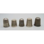 Five silver thimbles; four Charles Horner and one other, two a/f