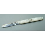 A Victorian silver and mother of pearl fruit knife, Sheffield 1898, John Yeomans Cowlishaw