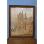 Francis Elliott Voyle, continental church scene, watercolour, framed