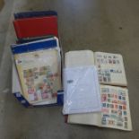 Stamps:- box of stamp albums and stamps on sheets