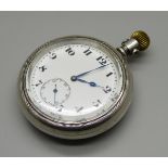 A silver pocket watch with screw back