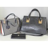 Two handbags; Radley and Dune plus a Mulberry purse