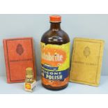 A miniature bottle of Shell lubricating oil for model Scalextric cars, an Autobrite car polish and