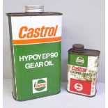 A Castrol Gear oil can and a Castrol Girling brake and clutch fluid bottle, both with contents