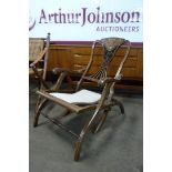 A Victorian inlaid mahogany 1890 Jubilee commemorative folding chair. This lot is sold with non-
