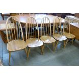 A set of five Ercol Blonde elm and beech Quaker chairs