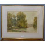 John Fullwood RBA, The Backwater, Sunbury-on-Thames, watercolour, framed