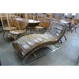 A 2010 Nash chrome and brown leather lounge chair/daybed
