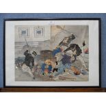 A Japanese woodblock print, Military Might Captures Pyungyang by Ogata Gekko, circa 1894, framed