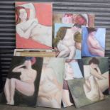 Terance Oram, large quantity of mainly nude studies, oil on canvas, unframed