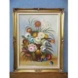 B. Paterson, still life of flowers in vase, oil on canvas, framed