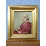 English School, portrait of a lady reading a book, oil on canvas, monogrammed G.H. and dated 1881,