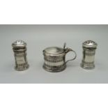 A silver cruet set, one pepper a/f