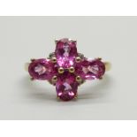 A silver gilt and pink stone cluster ring, S