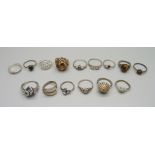 Fifteen silver rings, 49g