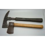 A WWII Chillington rescue axe and a Sapper axe