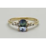A 9ct gold, bi-colour tanzanite and zircon ring with certificate, 2.2g, U