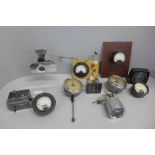 A collection of voltmeters, car clocks (10)