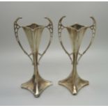 A pair of Arts and Crafts silver vases, Birmingham 1908, 14.5cm