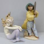 A Lladro Mermaid and Young Fisherman figure