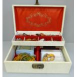 A jewellery box and contents including Monet, gold plated, etc.