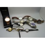 Assorted wristwatches including a lady's silver and enamel watch and a boxed Sekonda