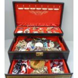 A jewellery case and costume jewellery