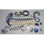 Silver and silver mounted jewellery including lapis lazuli