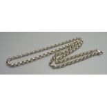 A silver rolo link neck chain, 53g