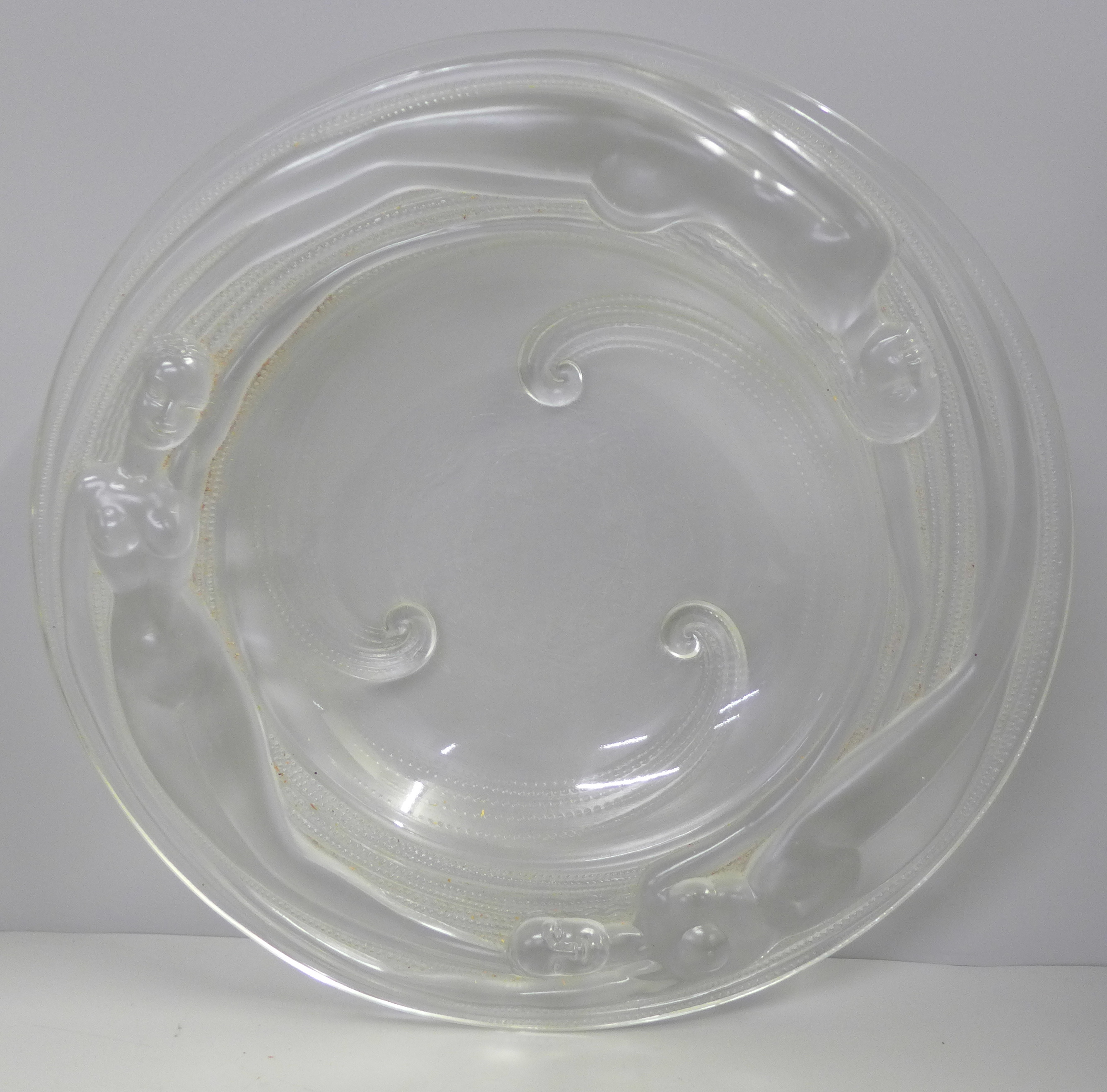 A French Verlys Naiades opalescent glass centrepiece bowl decorated with three nude females, 37.5cm