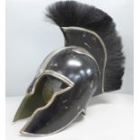 A replica Greek Trojan plumed helmet