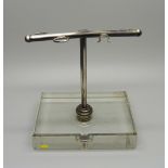 A silver manicure stand on a glass base, Birmingham 1934