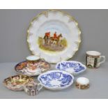 A pair of Royal Crown Derby Mikado pin dishes with other items of Royal Crown Derby and a Royal