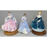Three Royal Doulton figures; Lorraine, Rebecca and Janine, two with bases, Lorraine boxed