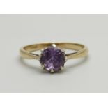 A 9ct gold and amethyst solitaire ring, 1.8g, M