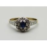 An 18ct gold, blue spinel and diamond cluster ring, 2.5g, M