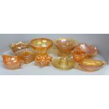 Ten items of marigold carnival glass **PLEASE NOTE THIS LOT IS NOT ELIGIBLE FOR POSTING AND