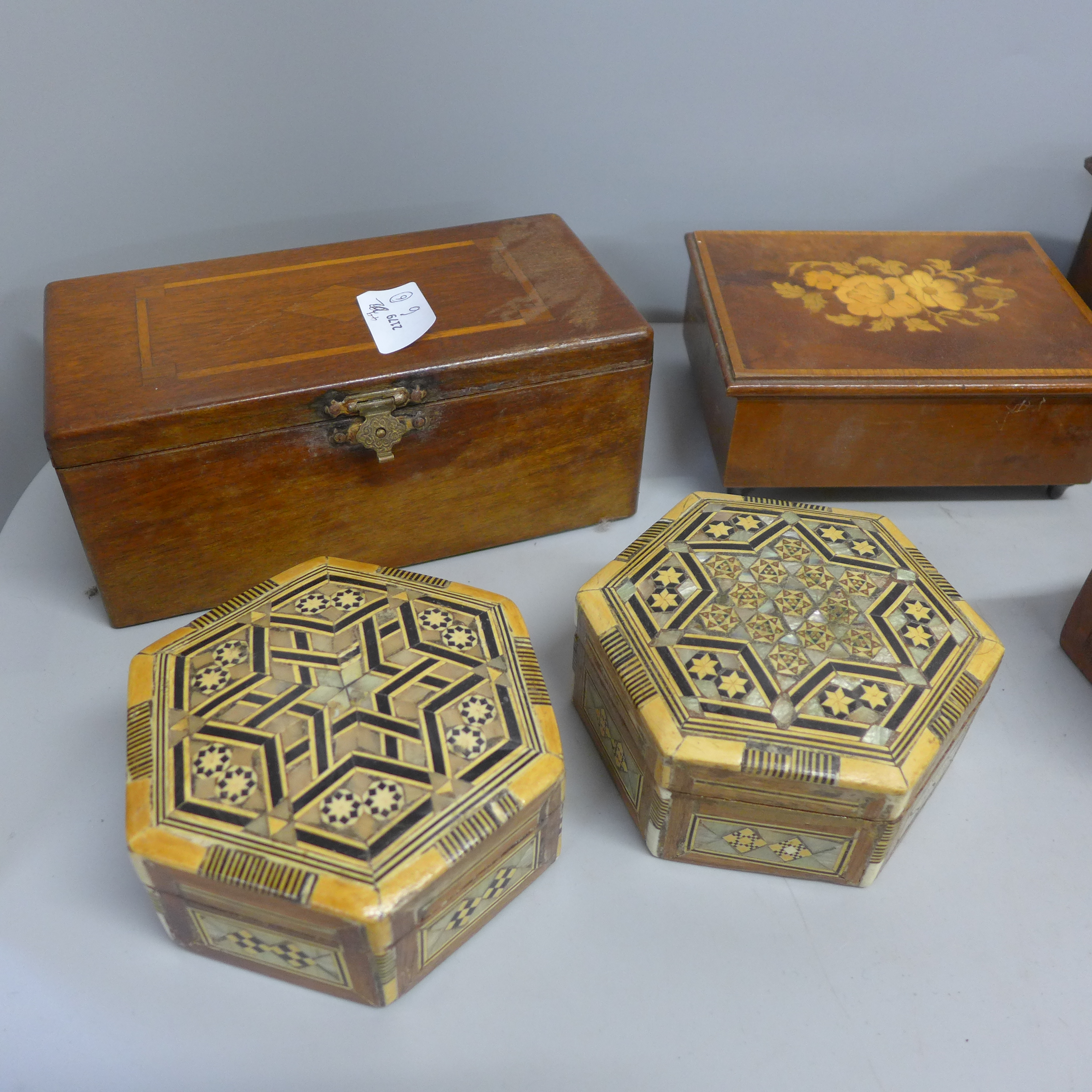 Nine decorative carved and inlaid wooden boxes - Image 2 of 3